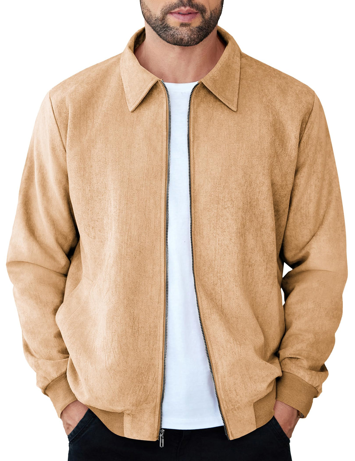COOFANDY Mens Suede Jacket Casual Stylish Leather Bomber Jacket Lightweight