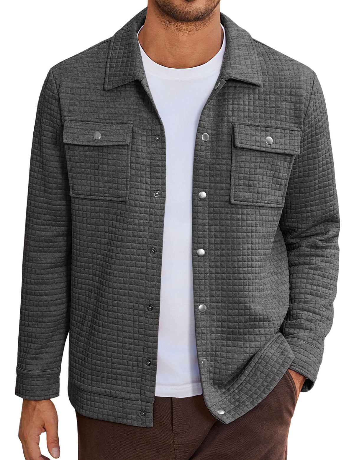 COOFANDY Mens Casual Shirt Jacket Waffle Button Down Shacket Overshirt