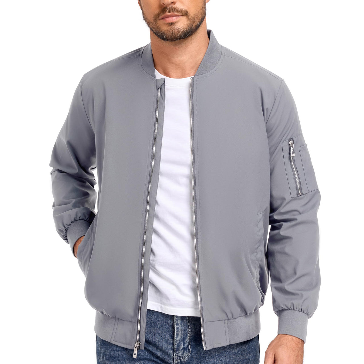 Men's Lightweight Windbreaker Bomber Jacket Zip Up Casual Coat with Pockets