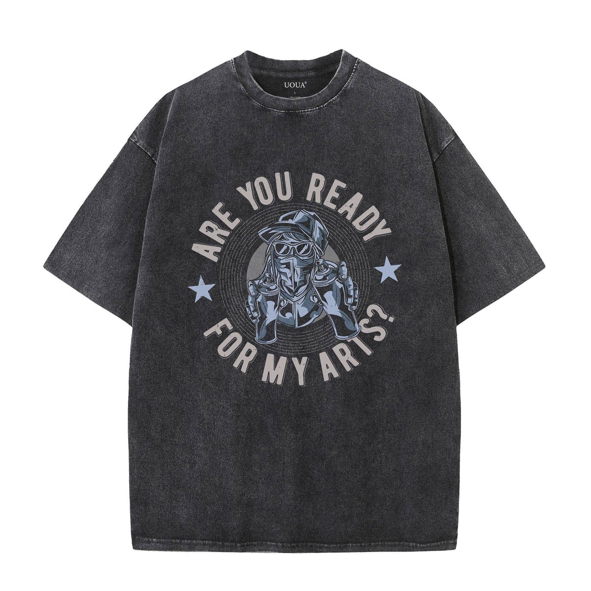 UOUA Men's Graphic Tees Washed Oversized Short Sleeve T-Shirts