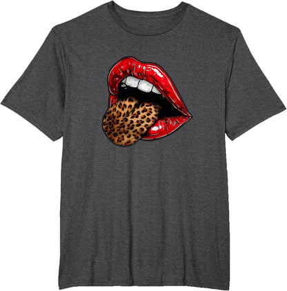 Red Lips Leopard Tongue - Vintage Animal Print Graphic T-Shirt