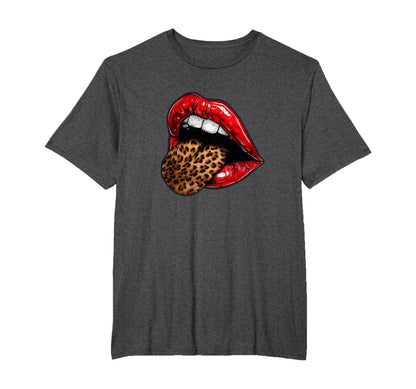 Red Lips Leopard Tongue - Vintage Animal Print Graphic T-Shirt