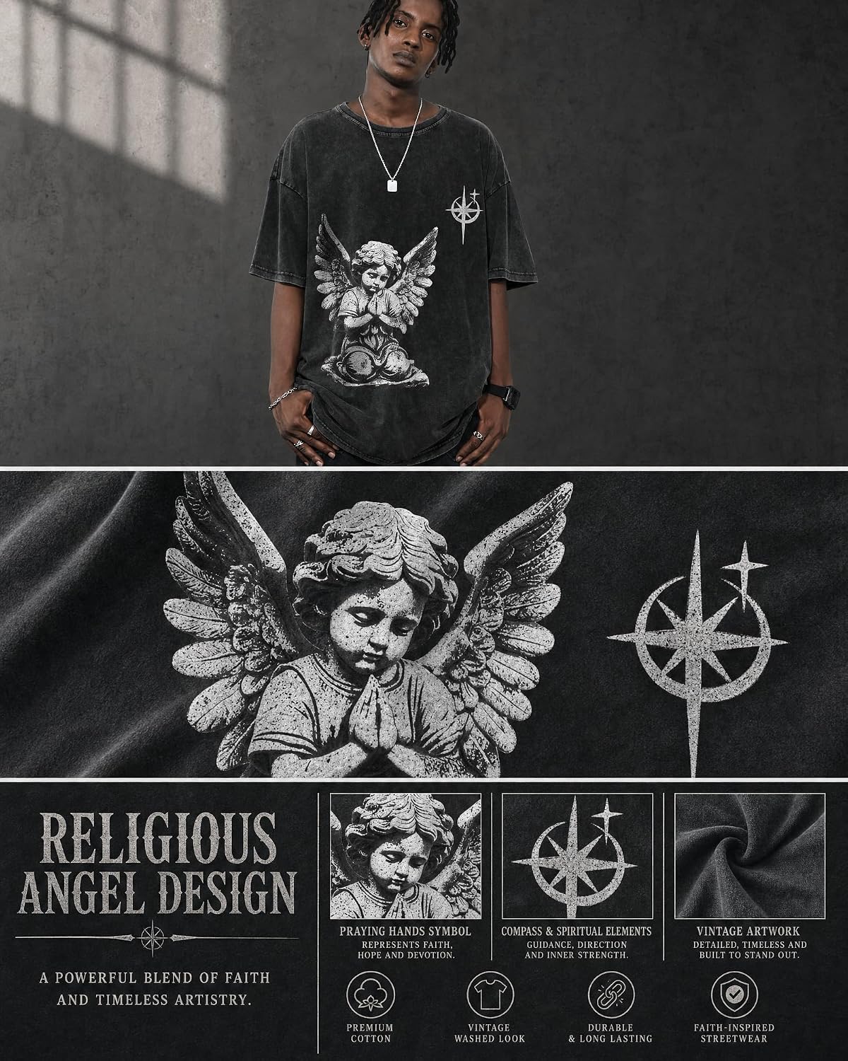 Graphic Tees Men Acid Washed Y2K Gothic Vintage Streetwear Cotton T-Shirt