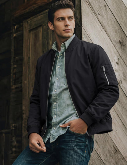 TACVASEN Men's Bomber Jacket Lightweight Casual Spring Fall Windbreaker Zip Up Coat with Pocket