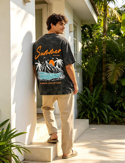 Men's Oversized Graphic Tee Y2k Graffiti Print Short Sleeve Summer Casual Rapper Streetwear T-Shirt