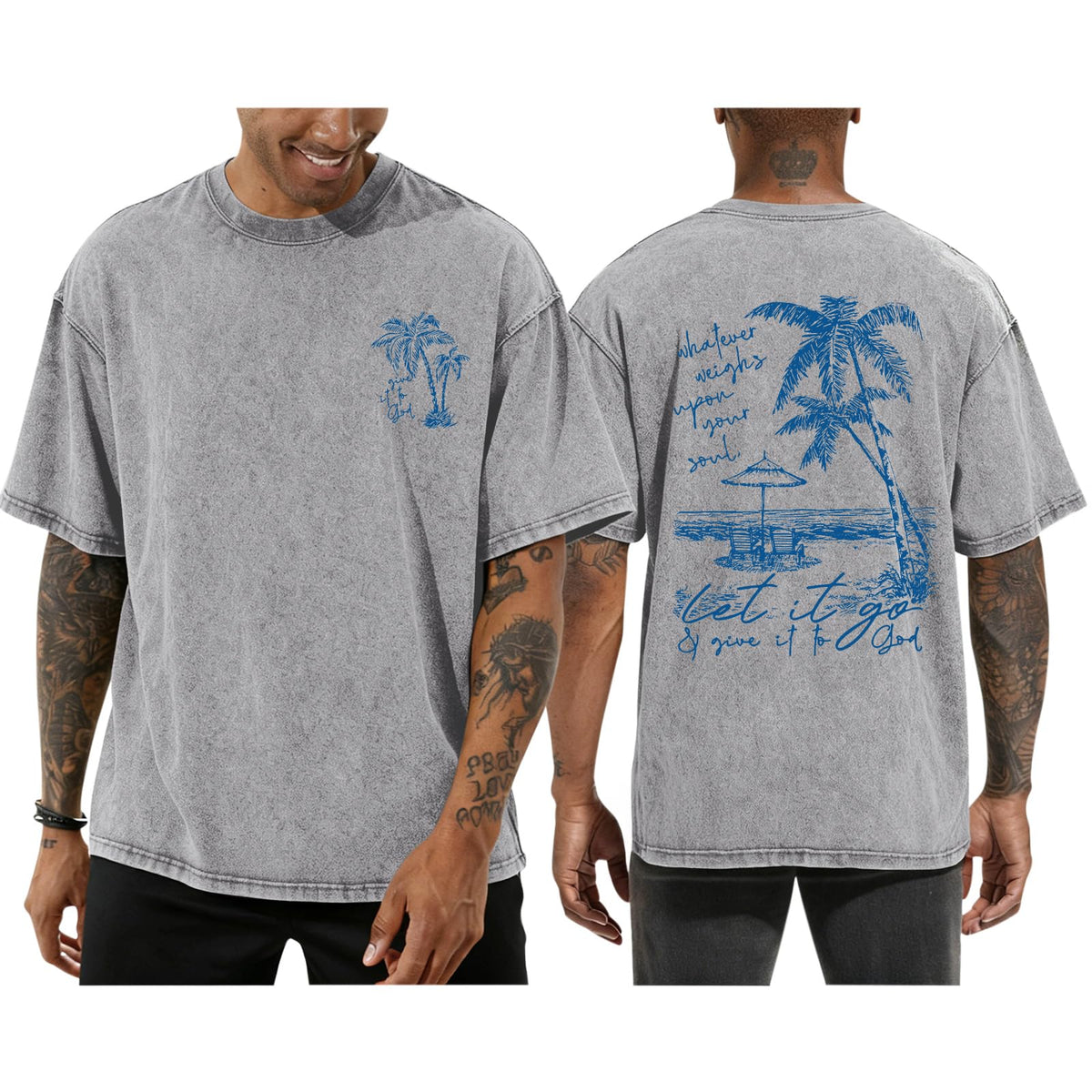 Christian Jesus Shirts for Men Hawaiian Beach T Shirts Vintage Bible Verse Faith Acid Wash Palm Trees Graphic Tees