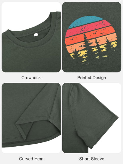 Comdecevis Men's Graphic T-Shirts Curved Hem Casual Vintage Summer Tees