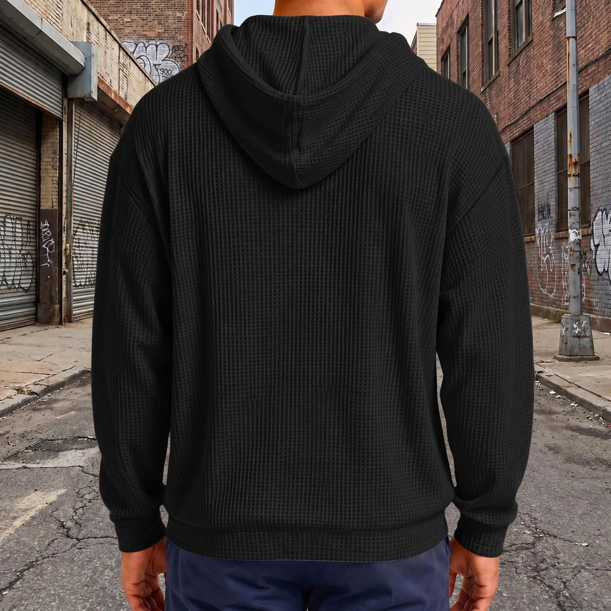 Waffle Hoodie Men Zip Up Athletic Casual Hooded Sweatshirts with Pockets