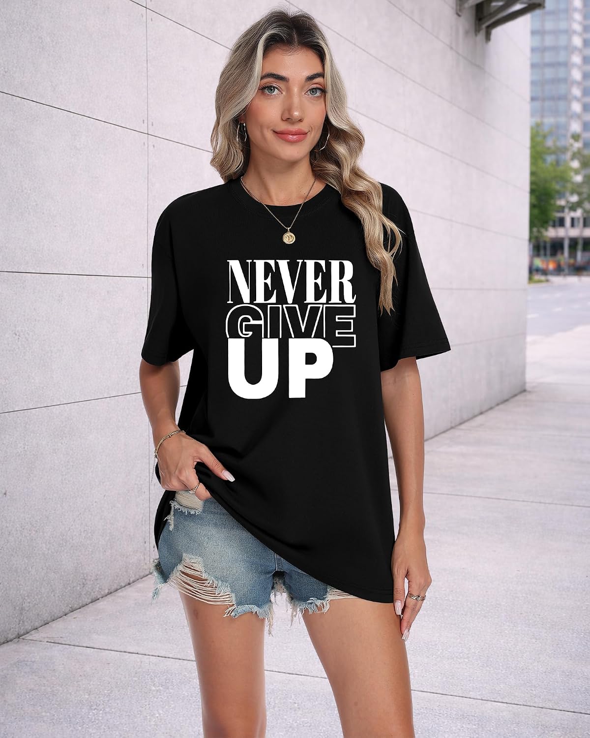 Aiyino Men's Never Give Up Tee – Bold Slogan Graphic
