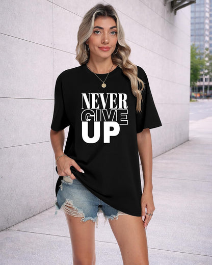 Aiyino Men's Never Give Up Tee – Bold Slogan Graphic