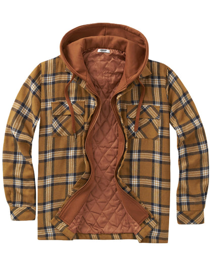 COOFANDY Men's Flannel Plaid Shirt Jacket Hooded Quilted Lined Shacket