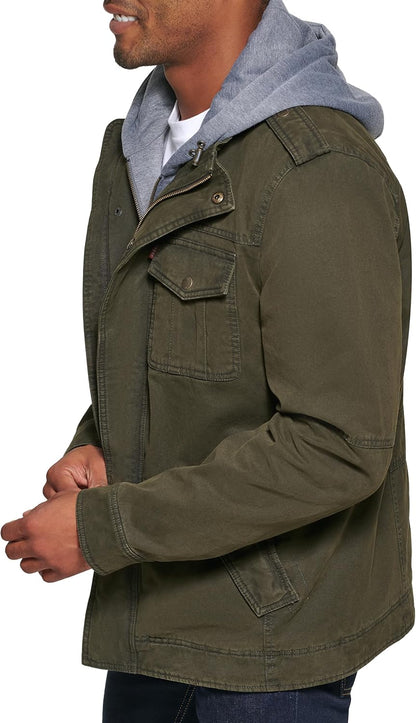 Levi's Men's Washed Cotton Hooded Military Jacket (Regular & Big & Tall Sizes)