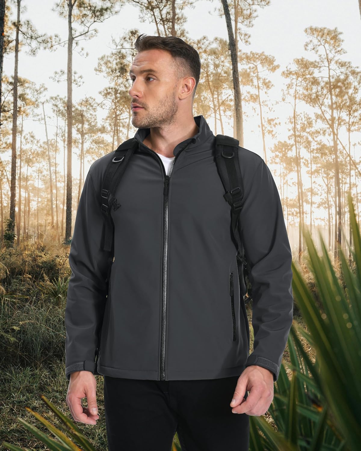MAGCOMSEN Men's Fleece Lined Softshell Jacket Lightweight Waterproof Windbreaker Zip Up Winter Rain Coat Tactical Hiking
