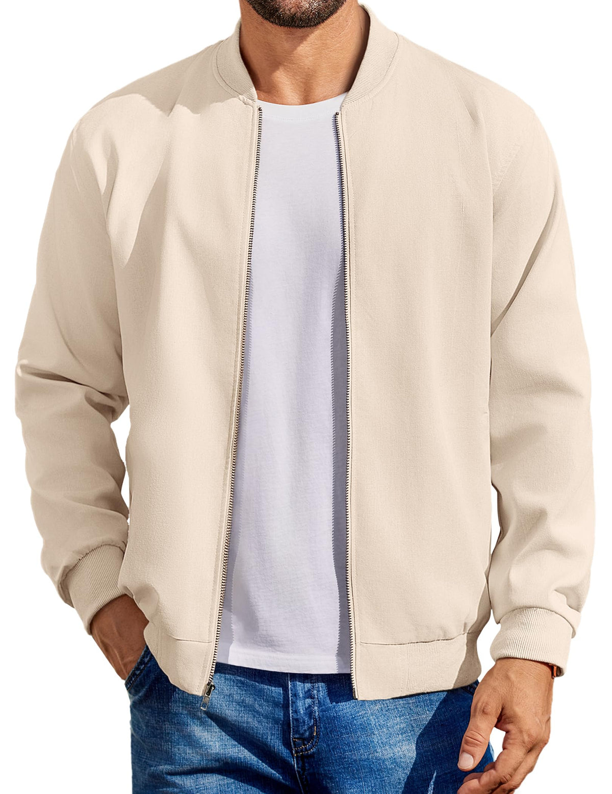 COOFANDY Mens Light Cotton Bomber Jacket Flight Casual Softshell Varisty