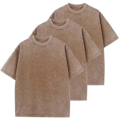 Men's Cotton T-Shirts Oversized Unisex Short Sleeves Casual Loose Wash Solid Basic Tee Tops