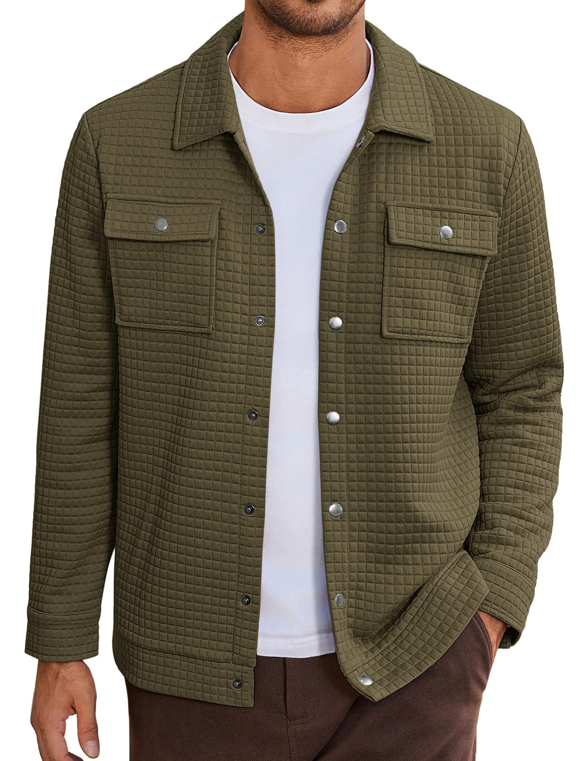 COOFANDY Mens Casual Shirt Jacket Waffle Button Down Shacket Overshirt