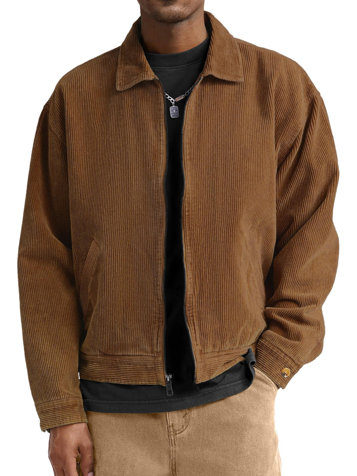 Comdecevis Men's Corduroy Bomber Collared Jacket, Full Zip Up