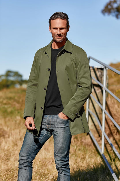 Makkrom Mens Trench Coat Casual Windbreak Jacket Long Classic Overcoat