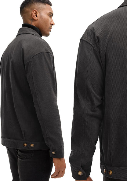 Comdecevis Men's Corduroy Bomber Collared Jacket, Full Zip Up