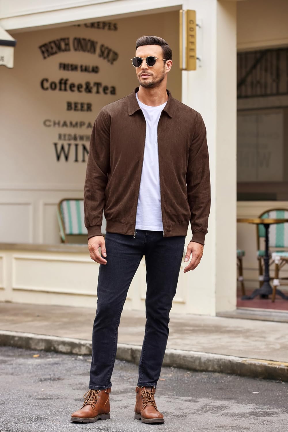COOFANDY Mens Suede Jacket Casual Stylish Leather Bomber Jacket Lightweight