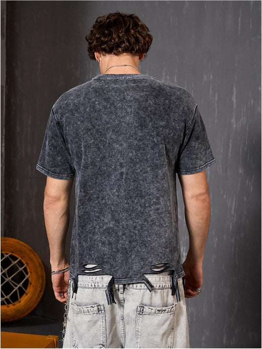 RoseSeek Men's Ripped Distressed Graphic Tees Short Sleeve Crew Neck Letter T Shirts Washed Streetwear