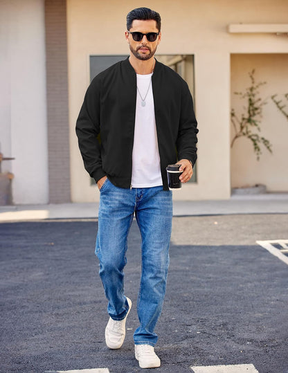 COOFANDY Mens Light Cotton Bomber Jacket Flight Casual Softshell Varisty