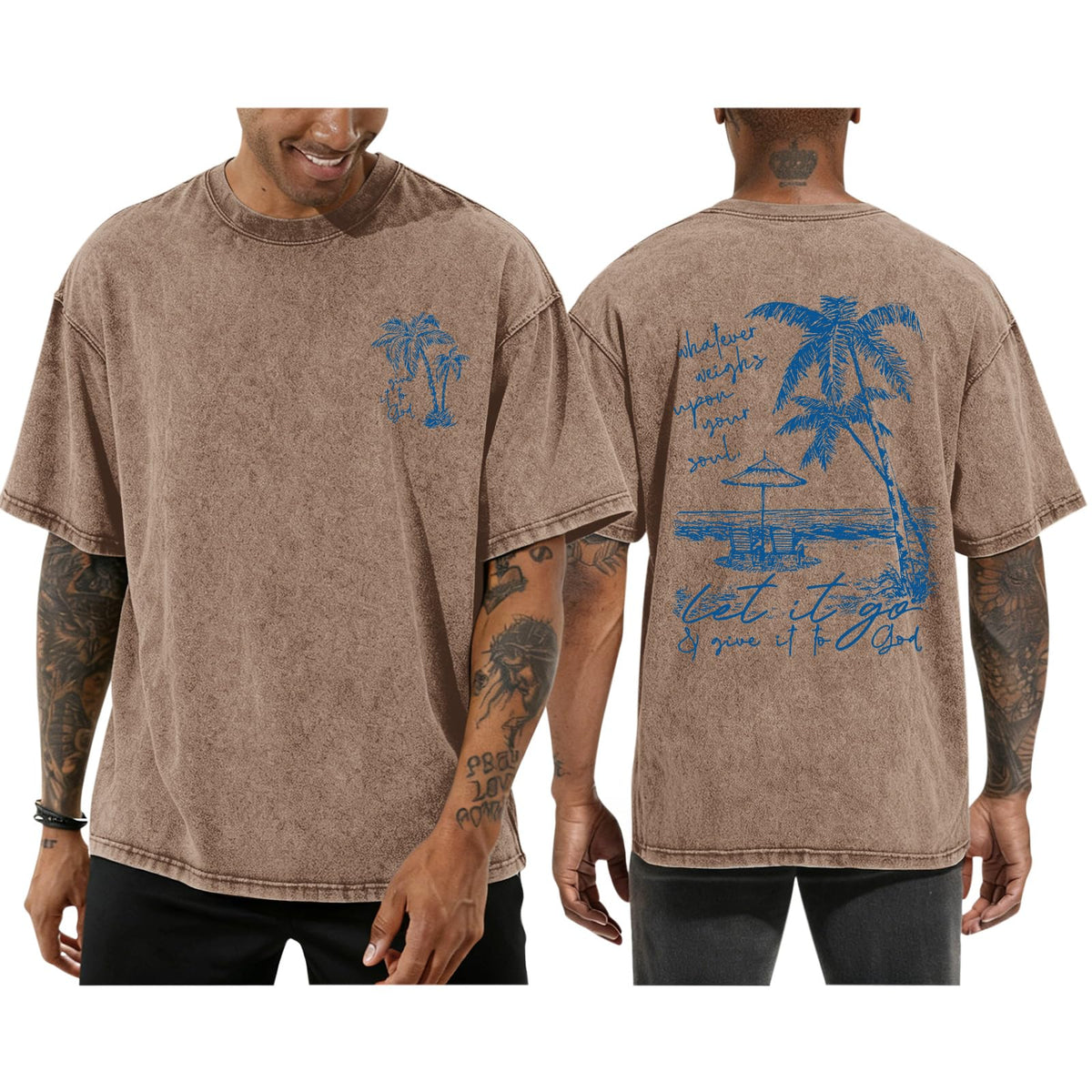 Christian Jesus Shirts for Men Hawaiian Beach T Shirts Vintage Bible Verse Faith Acid Wash Palm Trees Graphic Tees
