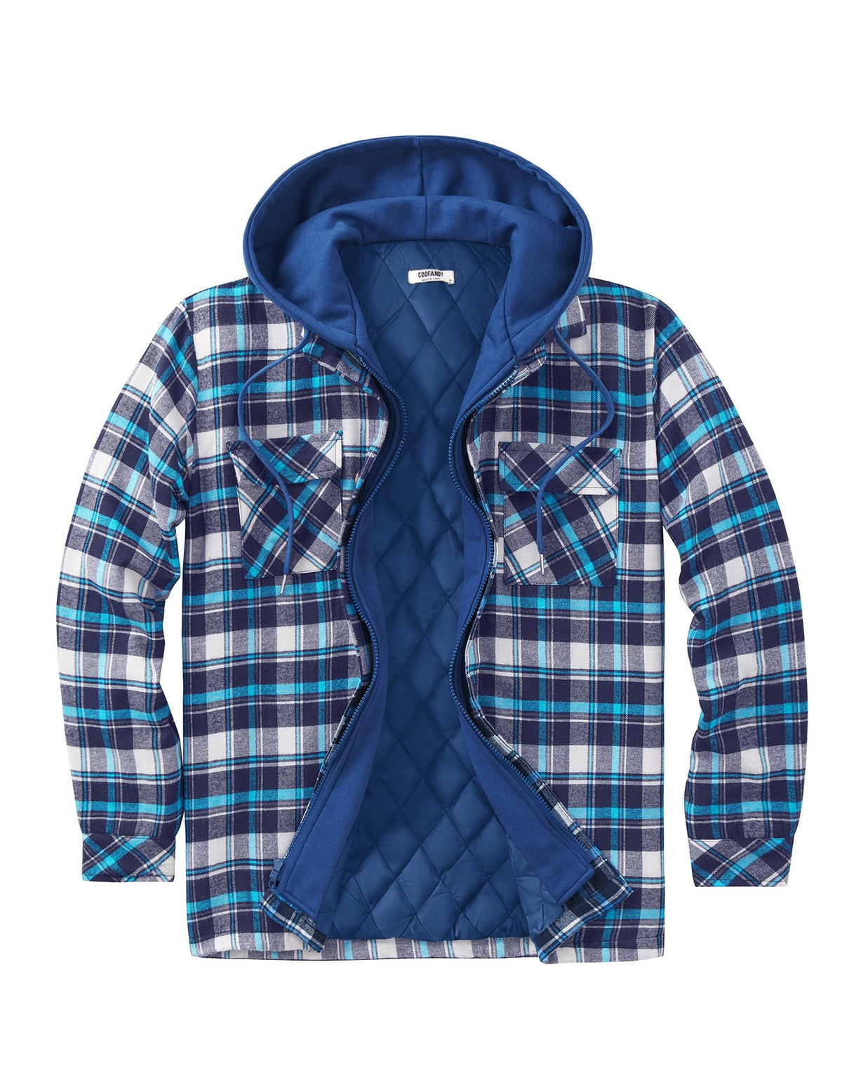 COOFANDY Men's Flannel Plaid Shirt Jacket Hooded Quilted Lined Shacket