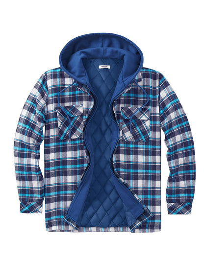 COOFANDY Men's Flannel Plaid Shirt Jacket Hooded Quilted Lined Shacket