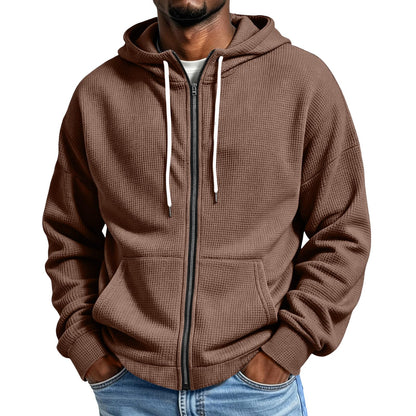 Waffle Hoodie Men Zip Up Athletic Casual Hooded Sweatshirts with Pockets