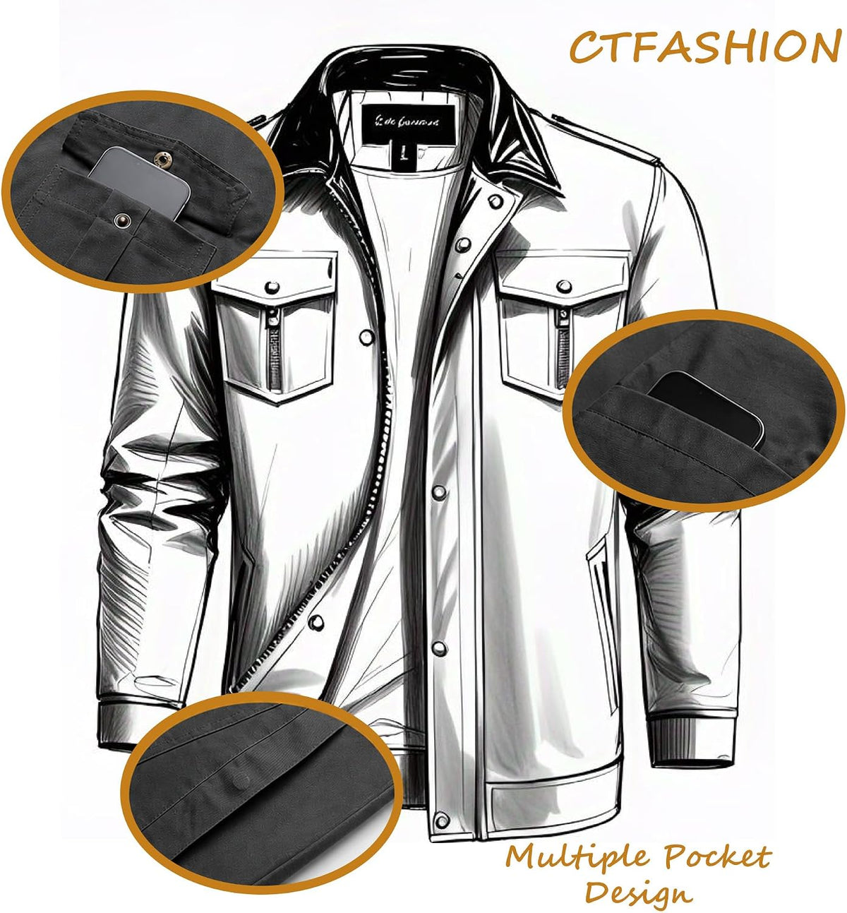 Men's Canvas Military Jacket 100% Cotton Tactical Field Coat Full Zip Multi Pocket Outdoor Work Outerwear