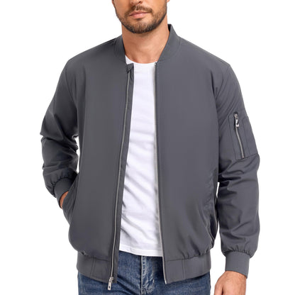 Men's Lightweight Windbreaker Bomber Jacket Zip Up Casual Coat with Pockets