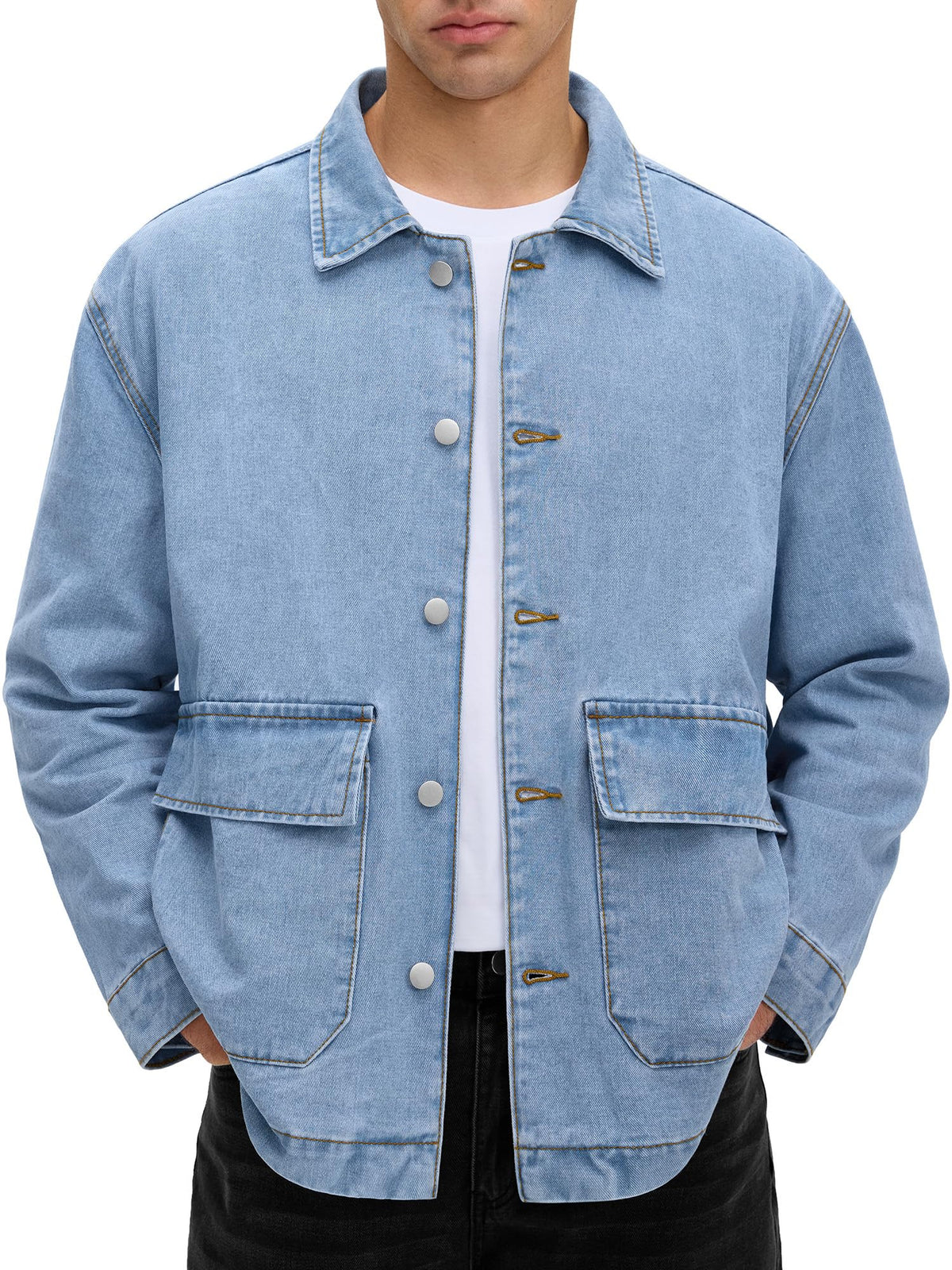 JEMLDL Men’s Jean Jacket Relaxed Fit Denim Utility Jacket