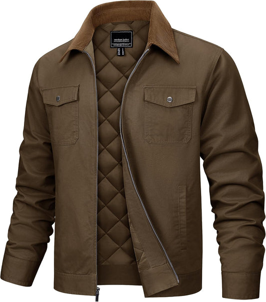 TACVASEN Men's Casual Quilted Cotton Jacket Work Shacket for Fall & Winter