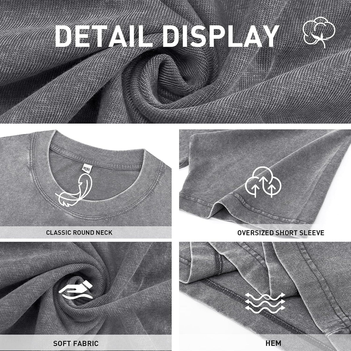 Men's Cotton T-Shirts Oversized Unisex Short Sleeves Casual Loose Wash Solid Basic Tee Tops