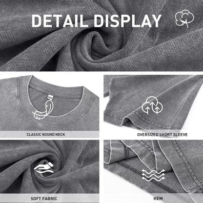 Men's Cotton T-Shirts Oversized Unisex Short Sleeves Casual Loose Wash Solid Basic Tee Tops