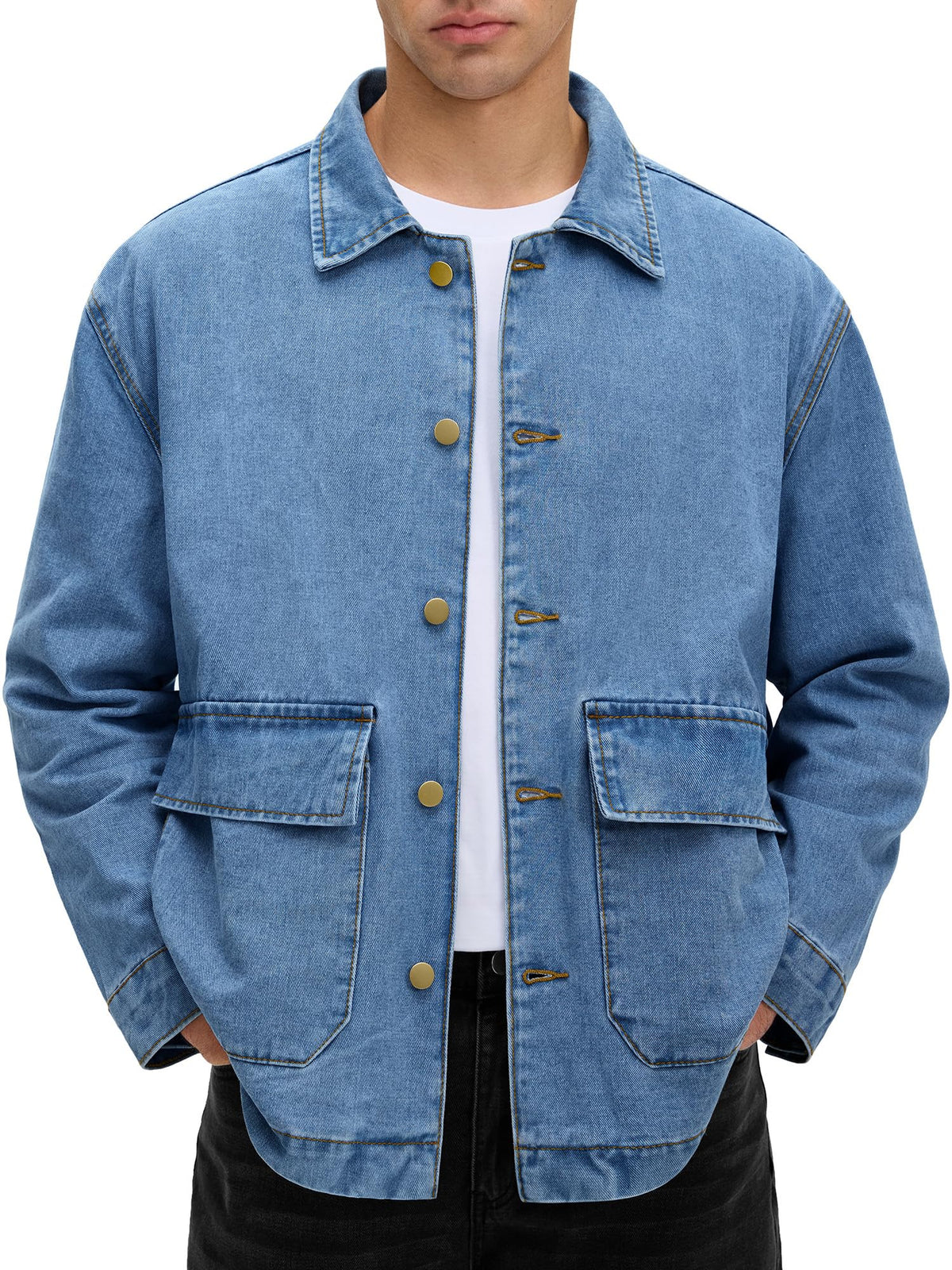 JEMLDL Men’s Jean Jacket Relaxed Fit Denim Utility Jacket