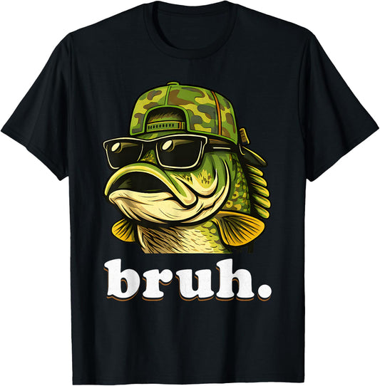 Bruh Fishing Camo Bass Fish Funny Boys Kids Camouflage T-Shirt